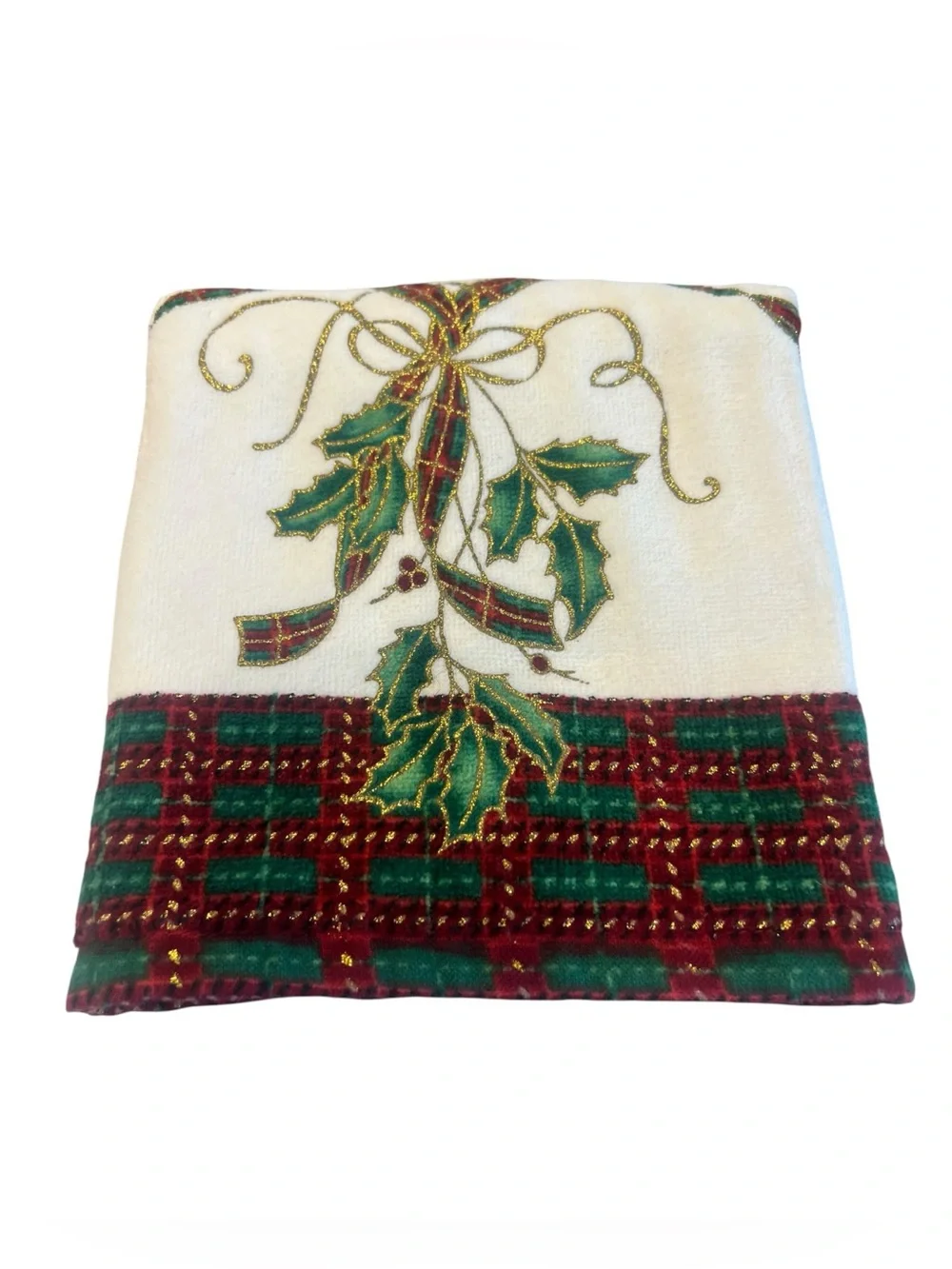 Lenox Holiday Nouveau Towel Set 3 Pc Bath & Fingertip Towels Holly Tartan Plaid